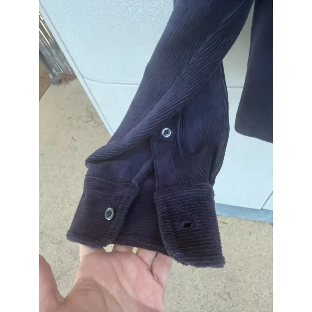 VTG Polo Ralph Lauren Men Blue Lightweight Corduroy Polo Shirt Long Slv M Preppy